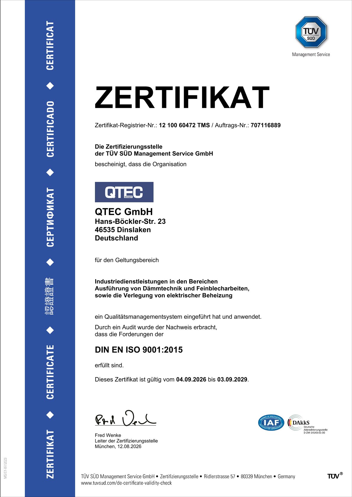 Qualitätsmanagement gem. ISO 9001, 2026